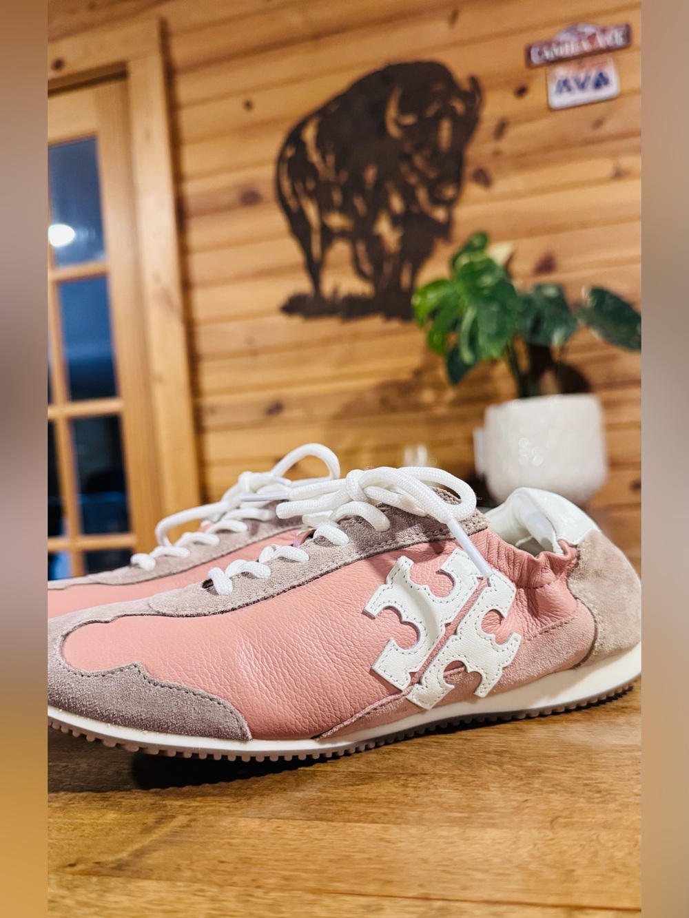 Tory Burch Pink Leather & Suede Logo Sneakers